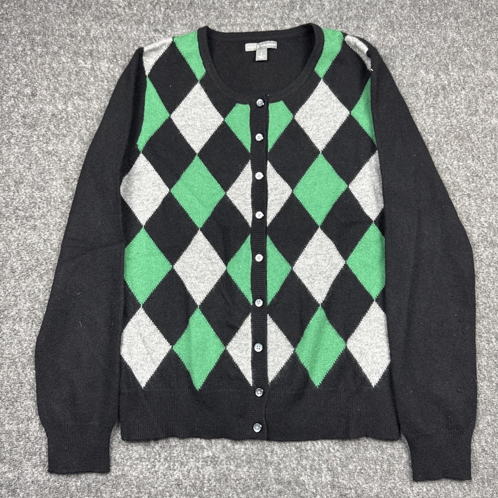 Apt 9 Cardigan Women's S Black Grey Green 100% Cashmere Sweater Academia Festive